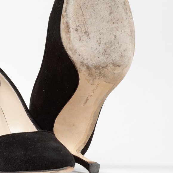 Manolo Black Suede Pointed Toe Pumps - Picture 5 of 8